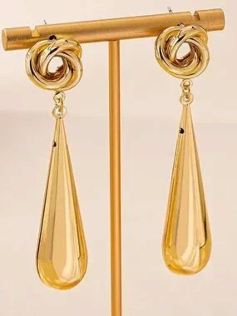 Anthropologie Shiny Gold Tone Knot & Teardrop Drop Earrings